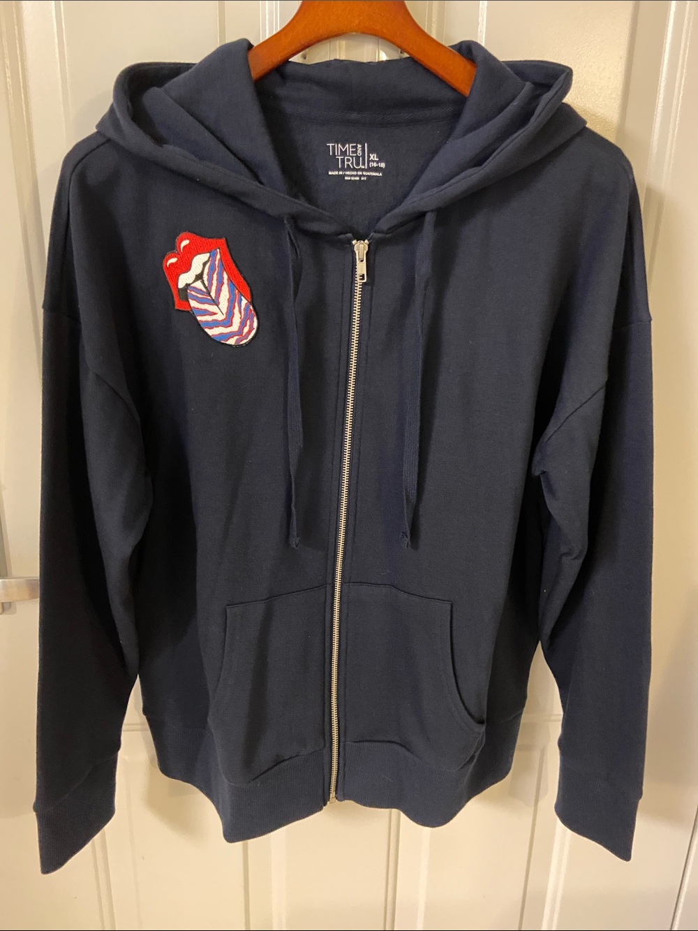 ❤️Navy Zip Front Hoodie with Rolling Stones~ Buffalo Bills inspired Patch💙